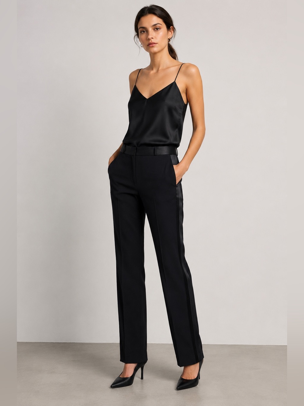 Rag & Bone Size 6 Tuxedo Style Satin Waistband & Side Stripe Pantleg Trousers